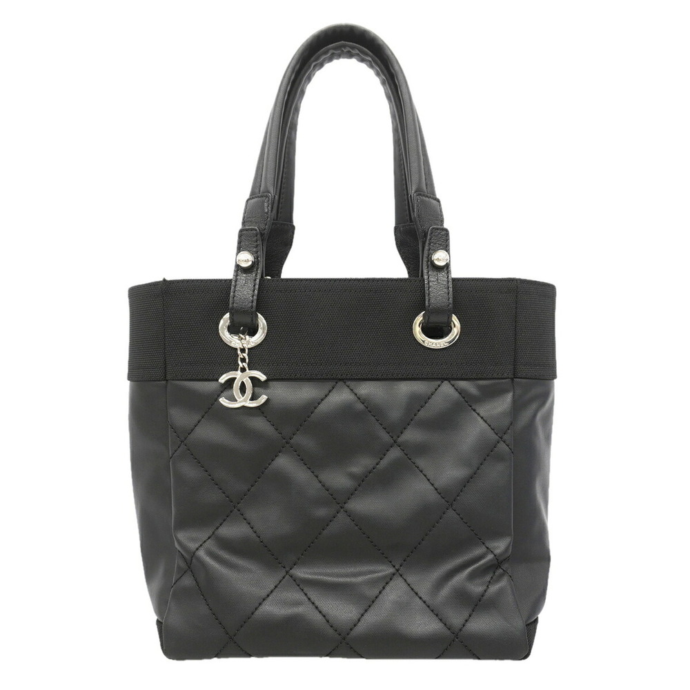 CHANEL Silver Canvas Tote Bag
